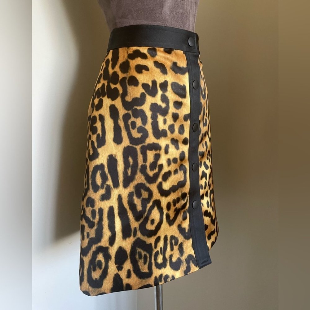 Adam Lippes Silk Leopard-print Mini Skirt Buttoned Designer 80s vibe